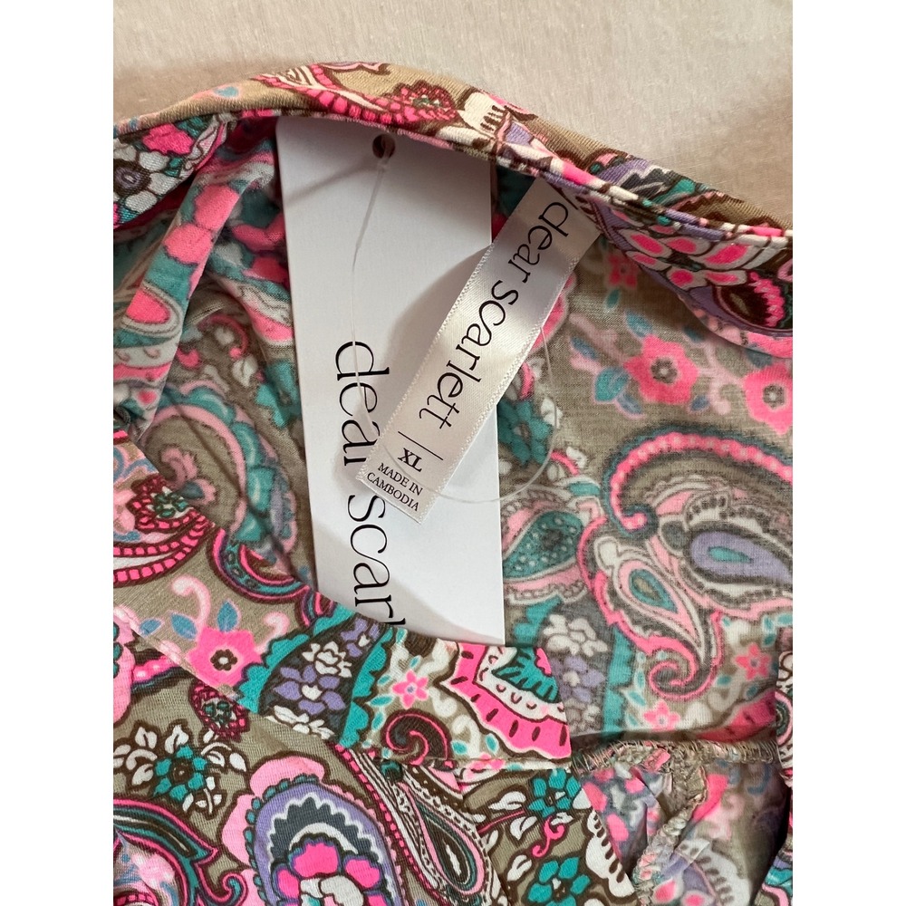 Dear Scarlett Paisley Print Tunic Top XL Pink Teal Short Sleeve LIZSS-C0045P - Picture 6 of 8